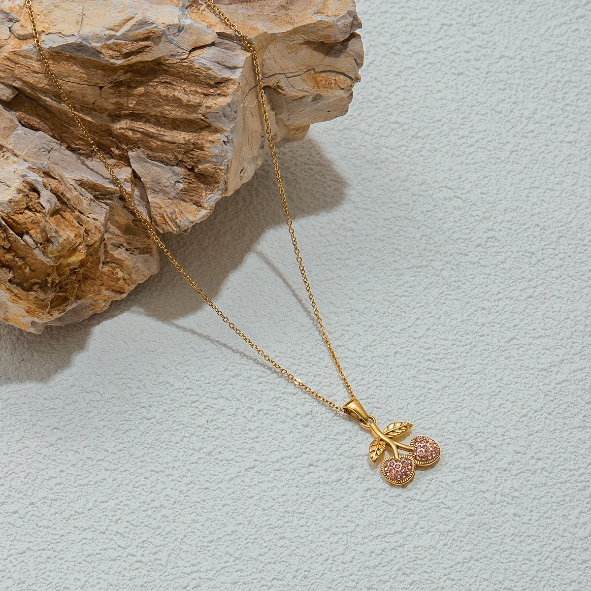 Blossom Kiss: 18K Gold Cherry Gemstone Necklace – Orviyanne
