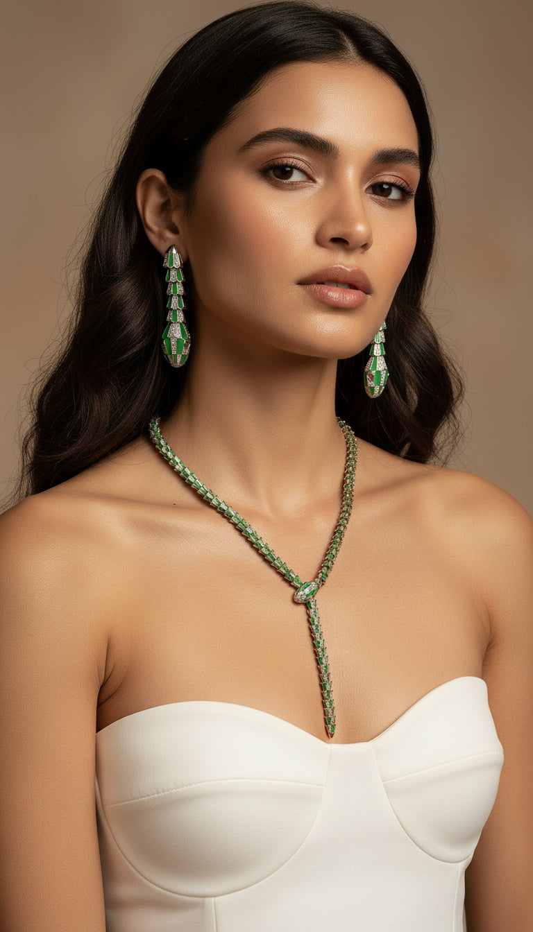Gilded Serpent – 18K Gold Snake-Shaped Necklace and Earrings