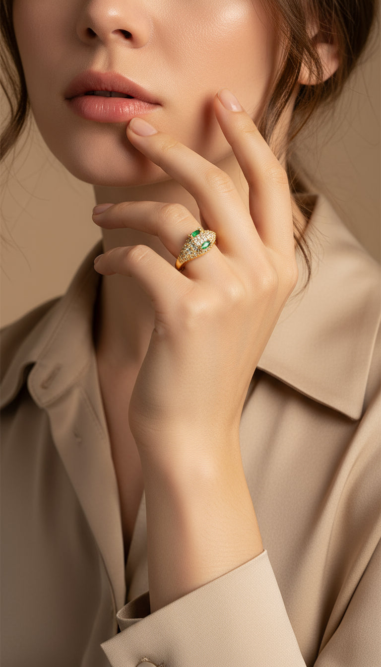 Ophidia Glow - 18K Gold Zircon Serpentine Open Ring