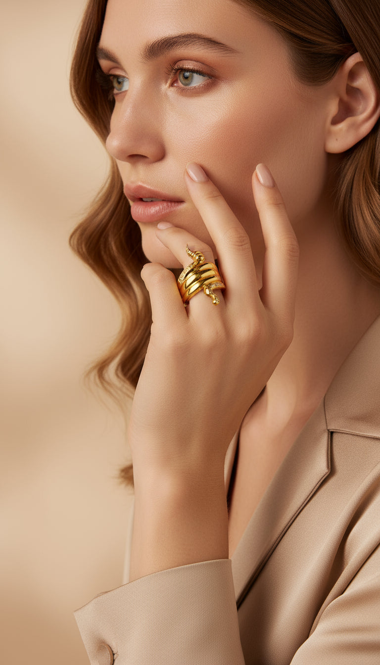 Serpent Spark – 18K Gold Light Luxury Diamond Snake Ring