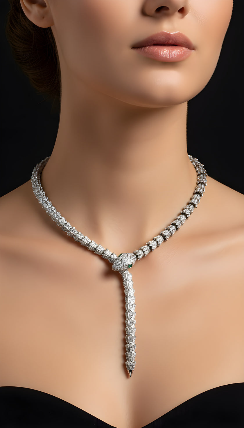 Serpentine Grace – 18K Gold Diamond Studded Necklace
